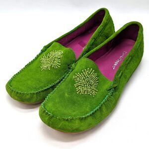 Hush Puppies Green Suede Beaded Medallion Moccasin Slip On Shoes Womens Size 6.5